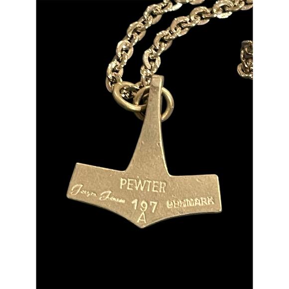 VTG JORGEN JENSEN DENMARK PEWTER THOR'S HAMMER PENDANT ON CHAIN VIKING NECKLACE - Picture 8 of 9